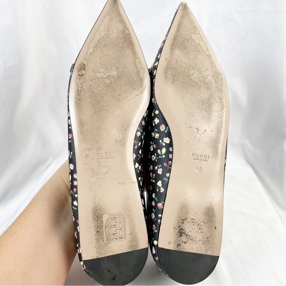 Gucci x Liberty Floral Pointed Toe Horse Bit Chain Mary Jane Flats Black Size 40 - Picture 11 of 11